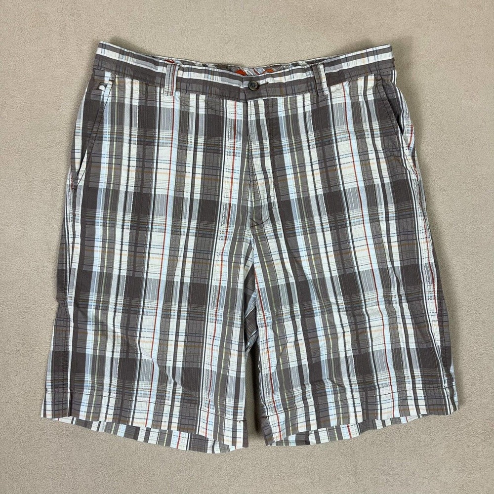 Tommy Bahama‎ Shorts Adult 35 Brown/White Plaid Beach Silk Blend Marlin Mens